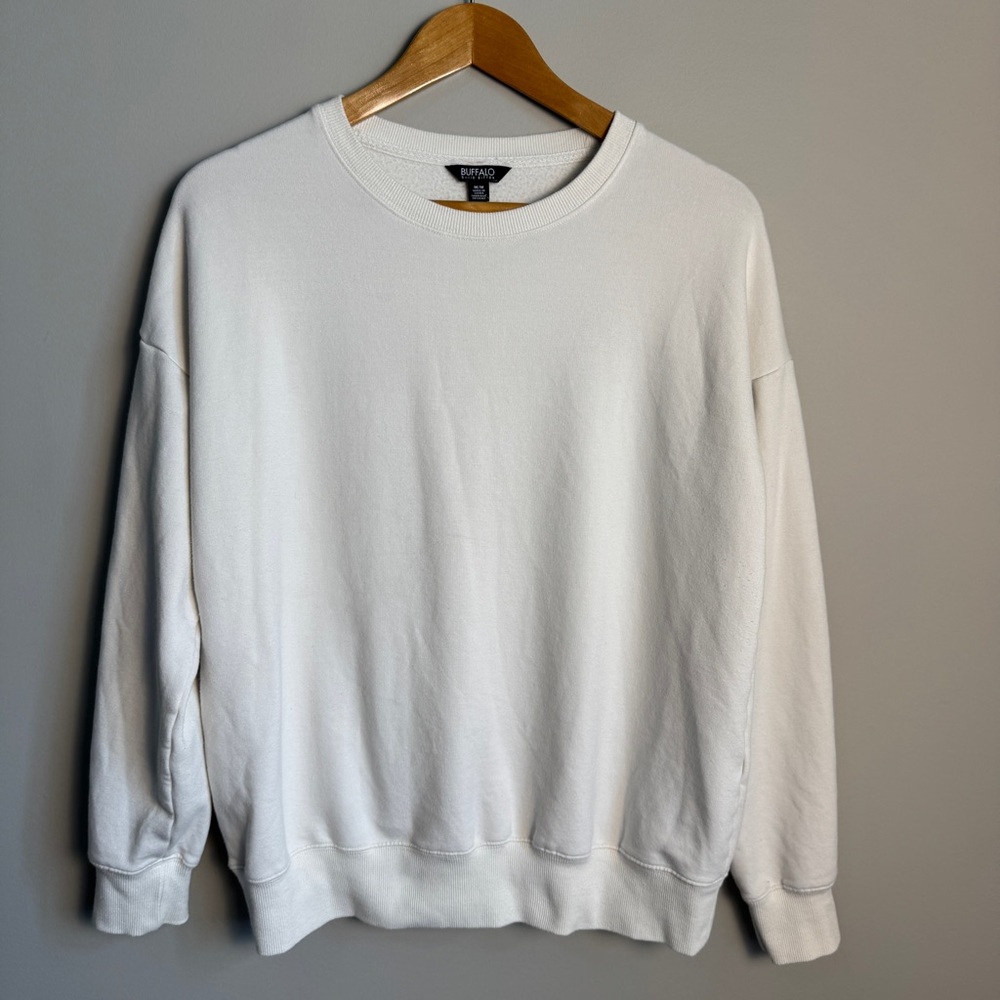 Buffalo David Bitton Casual Crewneck Sweatshirt Fleece Lined Ivory Size Medium‎